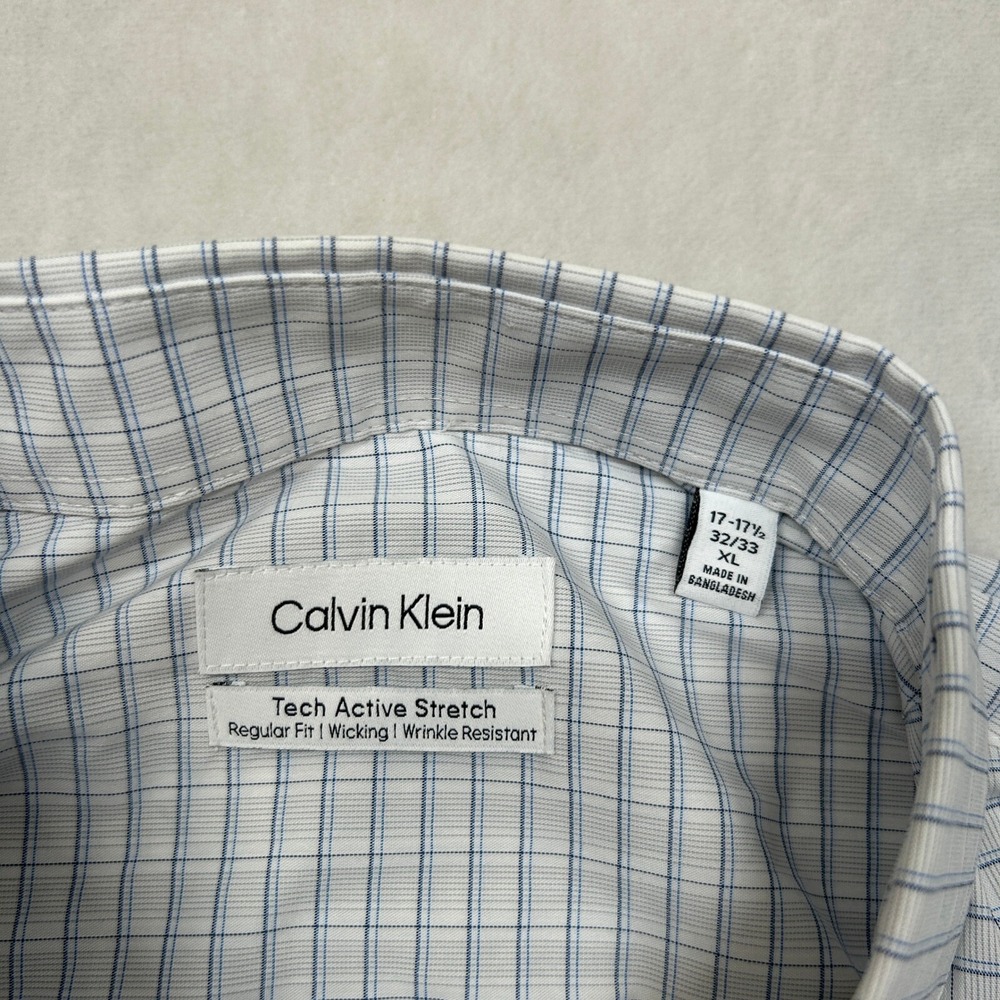 Calvin Klein Tech‎ Dress Shirt Mens XL Blue White Plaid Active Stretch - Picture 4 of 7